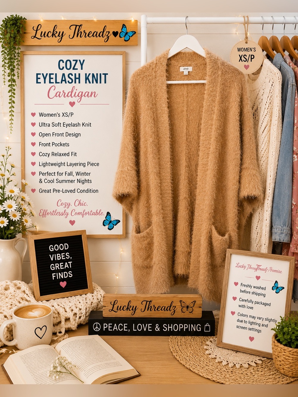 aerie Fuzzy Eyelash Knit Cardigan in Warm Camel